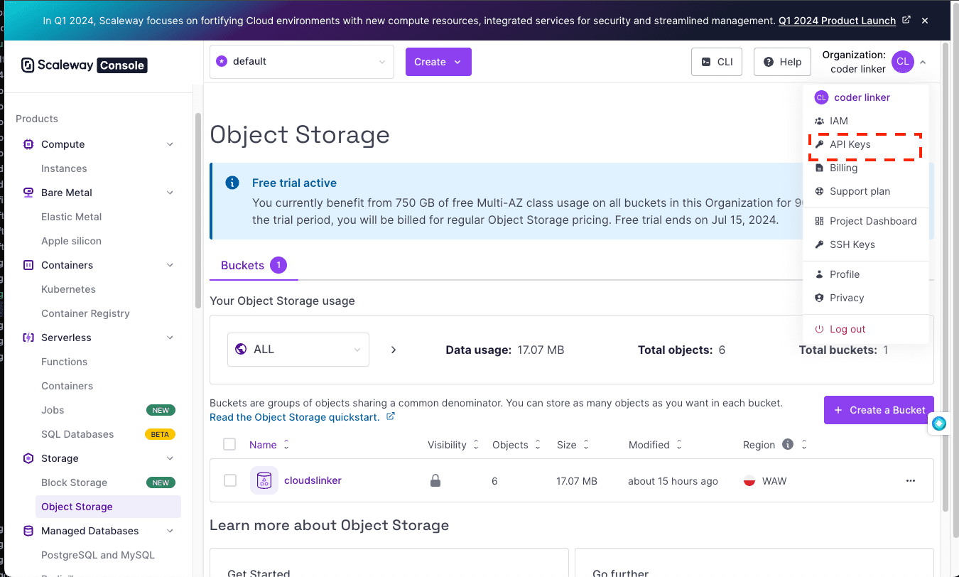 Generating API Credentials in Scaleway