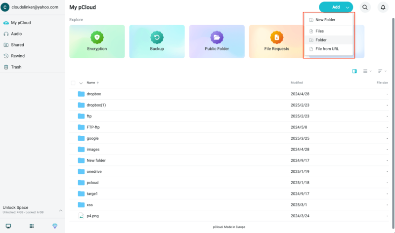 Uploading files to pCloud