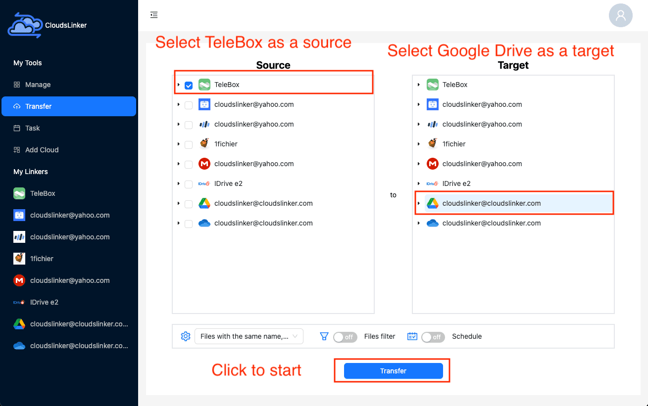 Configuring transfer settings in Cloudslinker