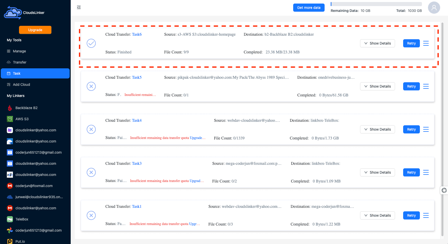 Managing Tasks on CloudsLinker