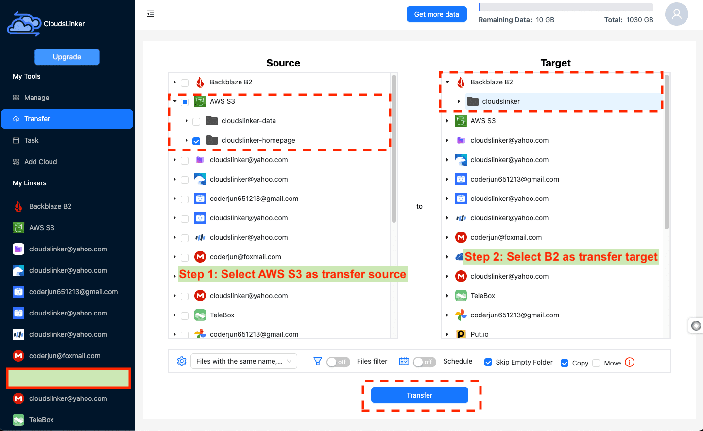 Setting Up Cloud Transfers on CloudsLinker