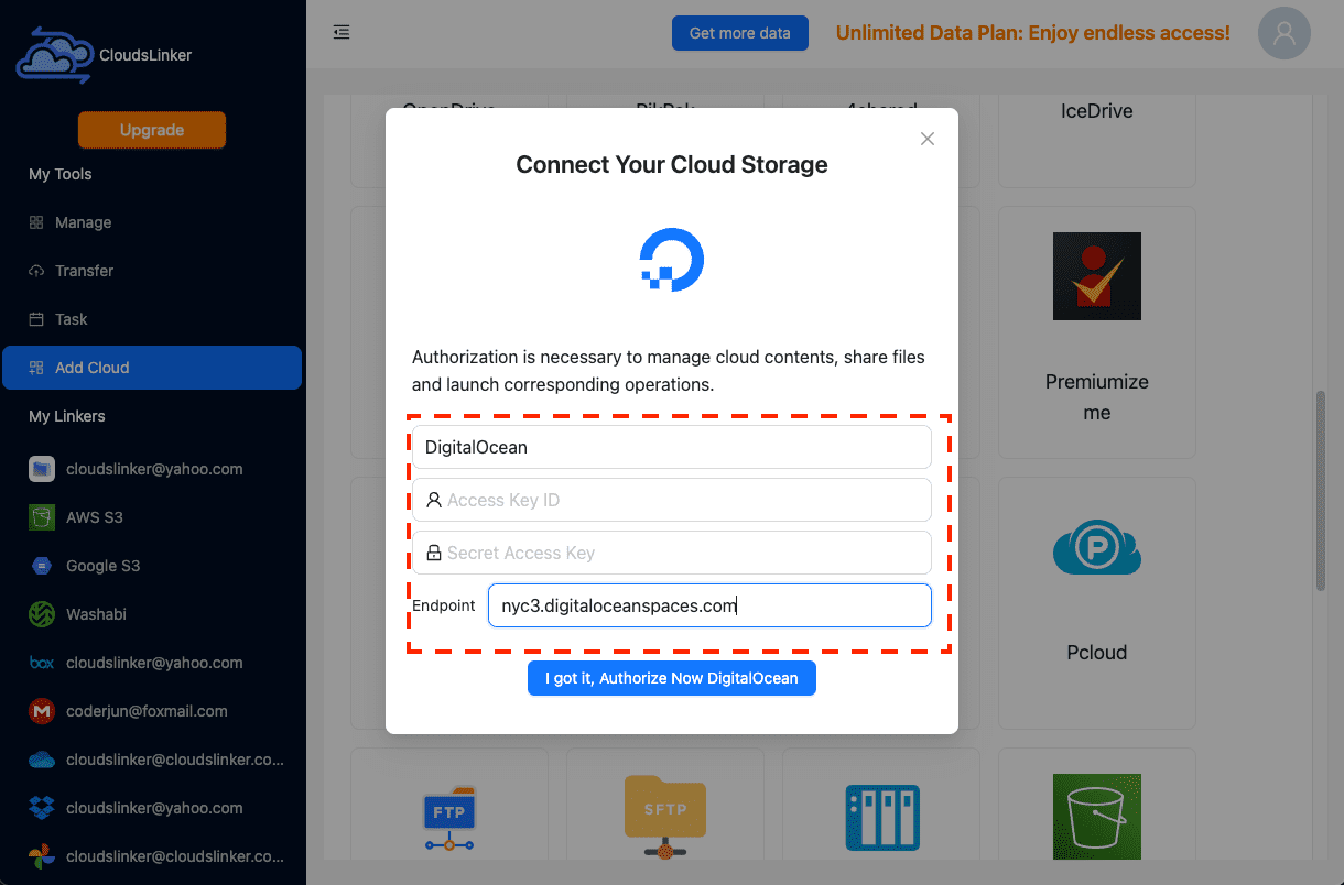 Configuring DigitalOcean Spaces with CloudsLinker