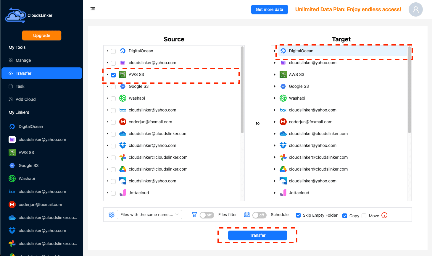 Organizing Cloud Data Transfers with CloudsLinker