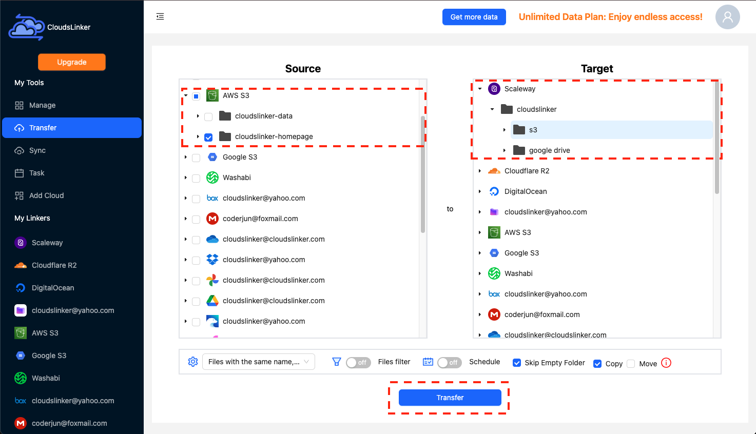 Managing Data Transfers in CloudsLinker