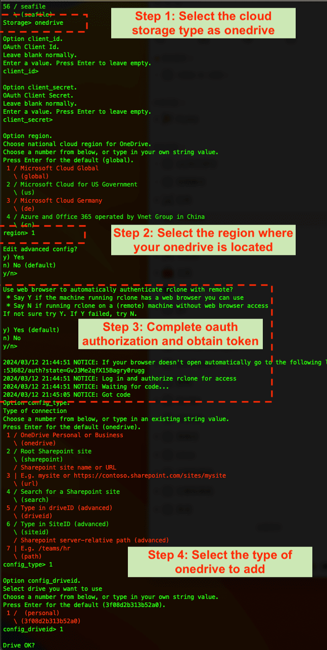 Rclone configuration for OneDrive