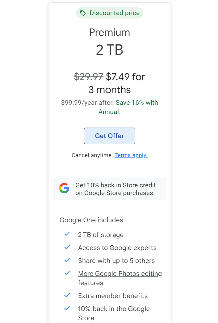 Google Drive Paid Plan