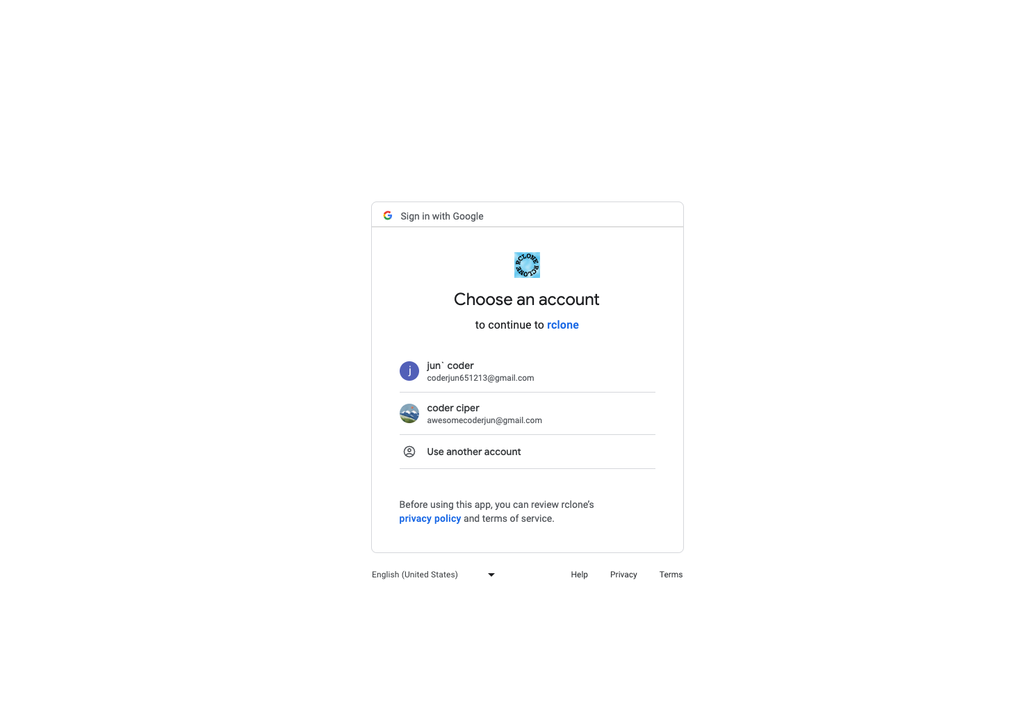 rclone google config authorization page