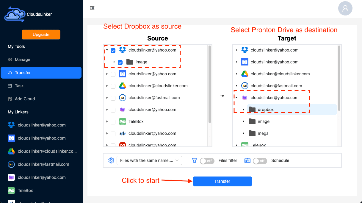 Setting Up Transfer in CloudsLinker