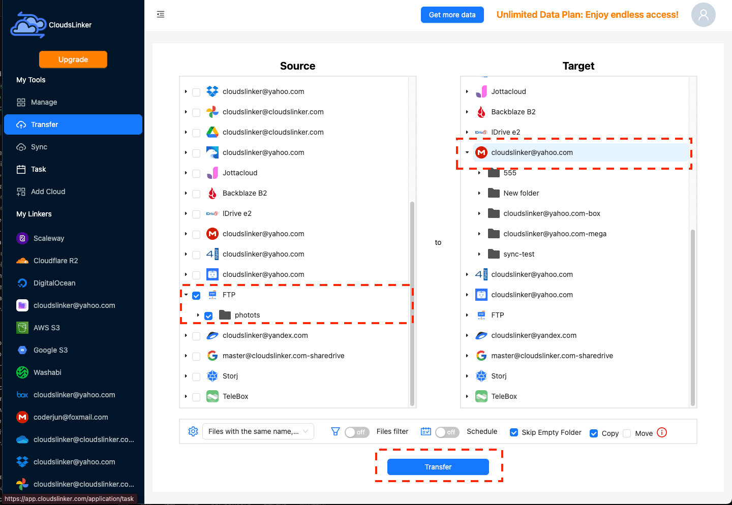 Configuring Transfer from FTP to MEGA