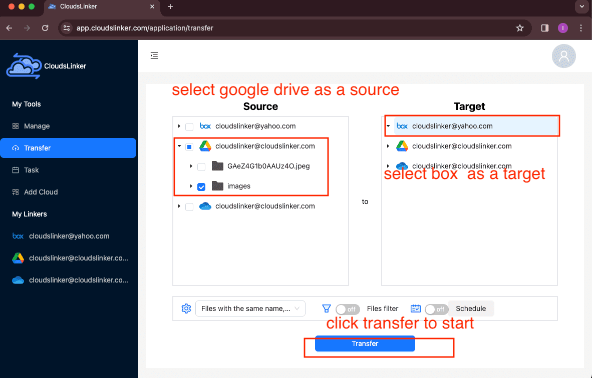 Configuring Cloudslinker Transfer