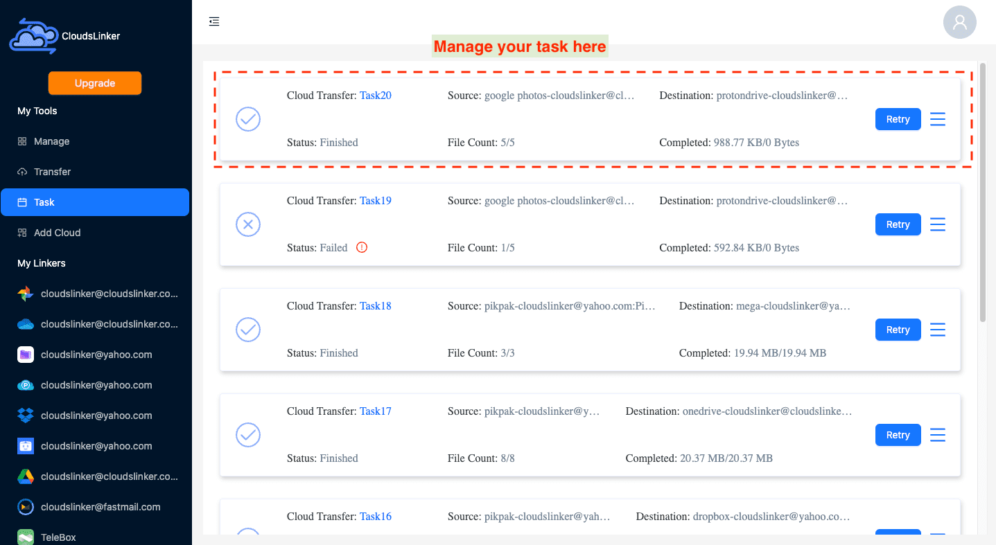 Monitoring Transfer Progress with CloudsLinker