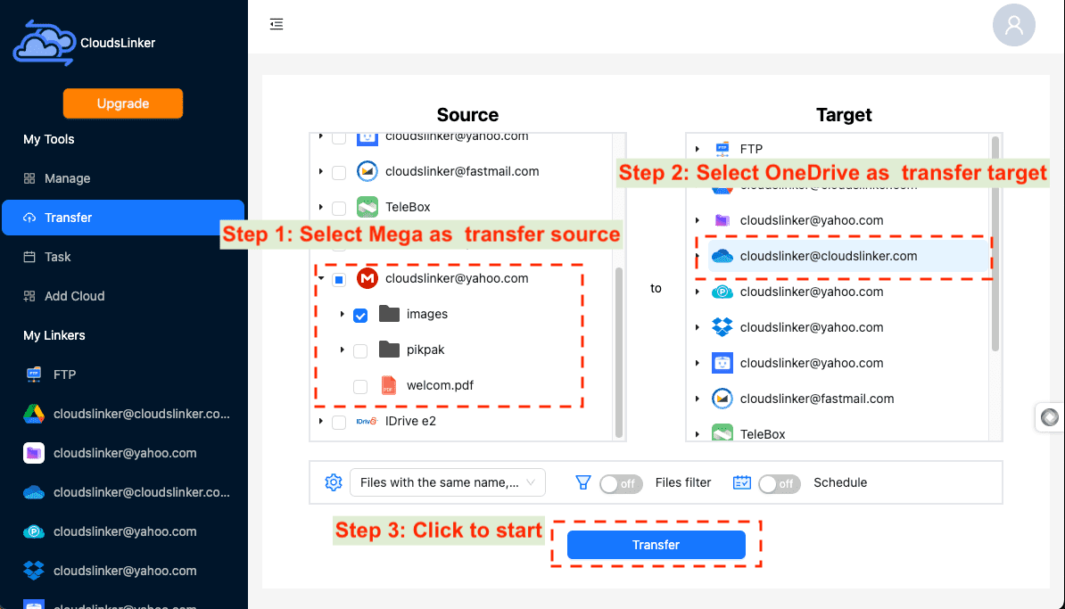 configure transfer in cloudslinker