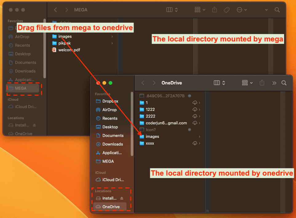 sync files from mega to onedrive