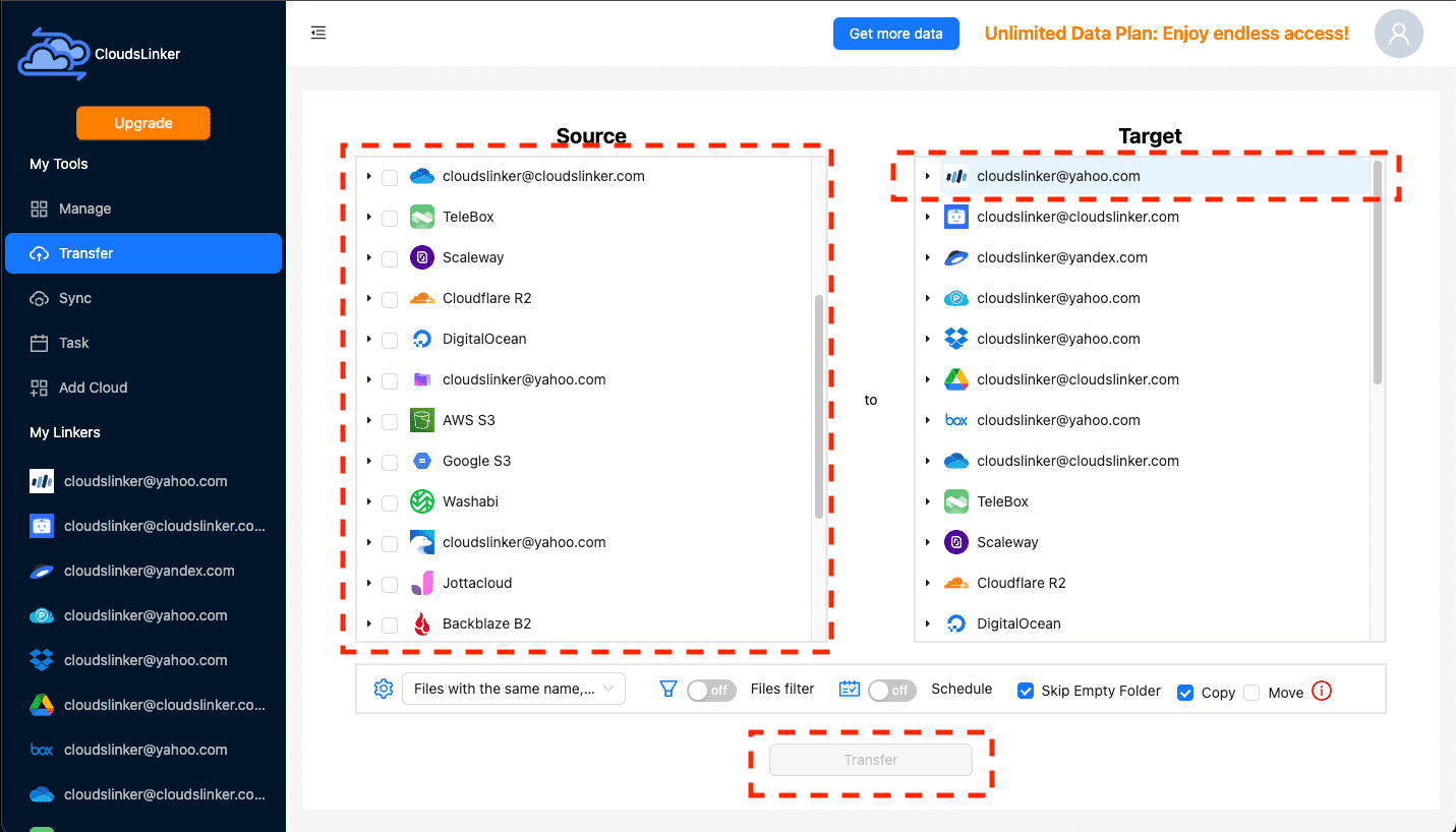 Configuring transfer settings in Cloudslinker