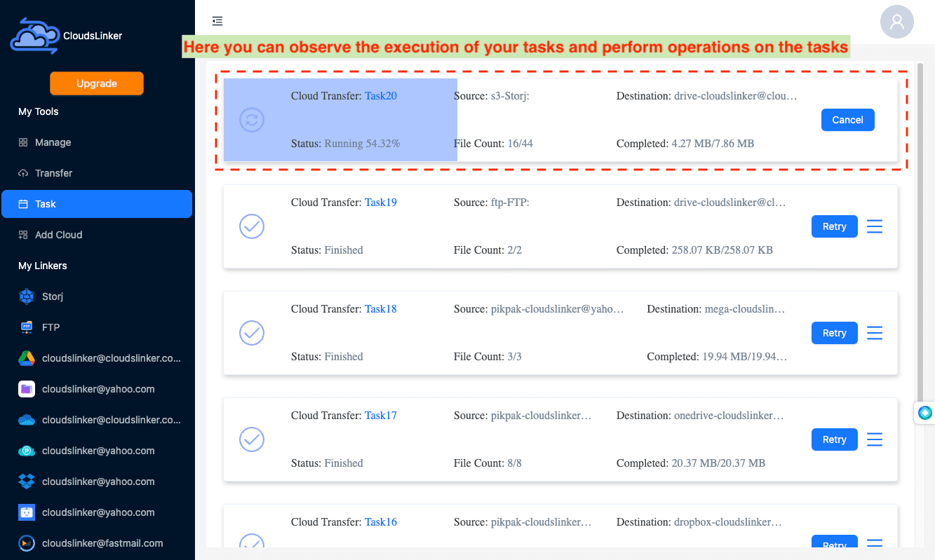 Monitoring Transfer in Cloudslinker