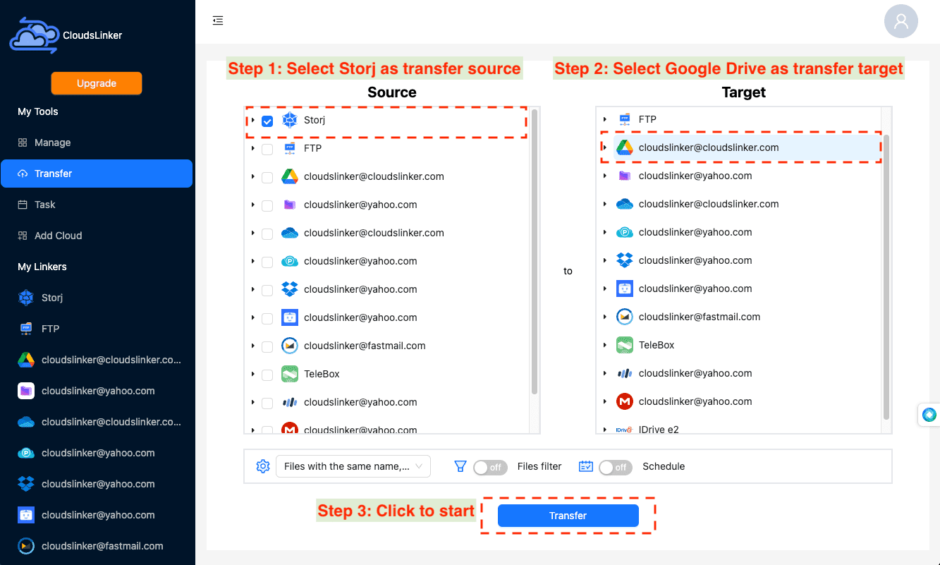 Transfer Settings in Cloudslinker