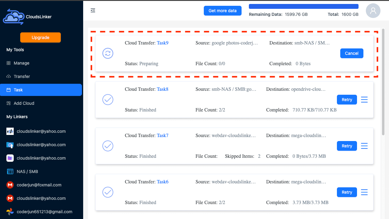 Monitoring tasks in CloudsLinker